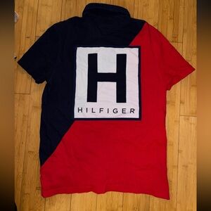 Tommy Hilfiger Red and Navy Graphic Polo